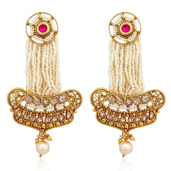 Bhavi AD Stone Pearl Copper Dangler Earrings - FAP0168