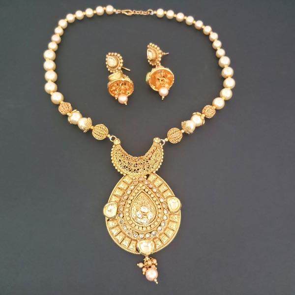 Bhavi AD Stone Pearl Copper Necklace Set - FAP0182A