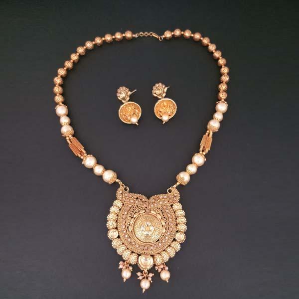 Bhavi AD Stone Pearl Copper Necklace Set - FAP0183A