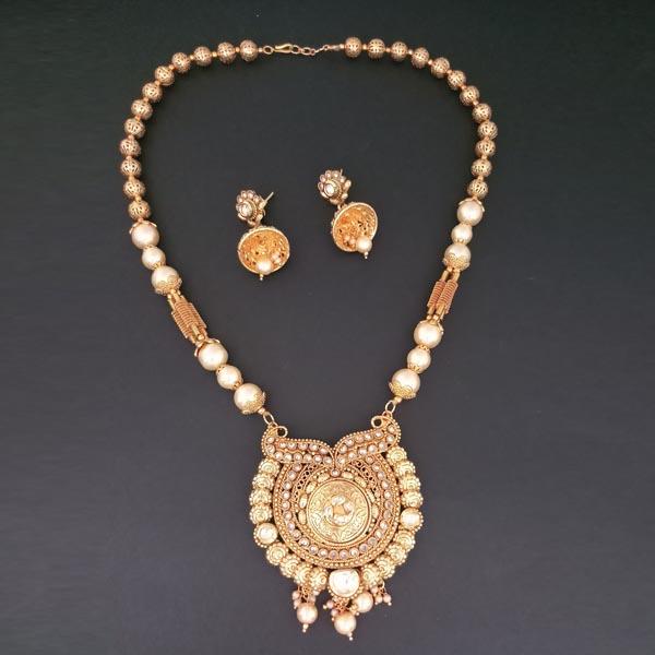 Bhavi AD Stone Pearl Copper Necklace Set - FAP0183B