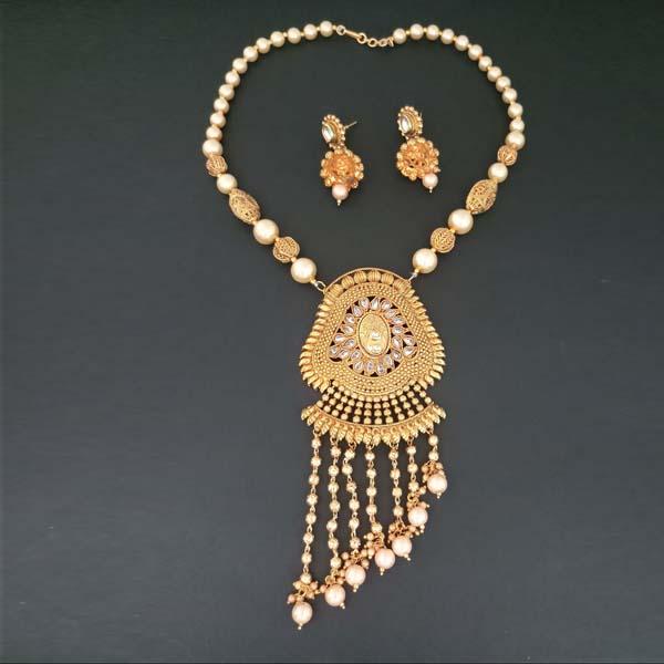 Bhavi AD Stone Pearl Copper Necklace Set - FAP0184