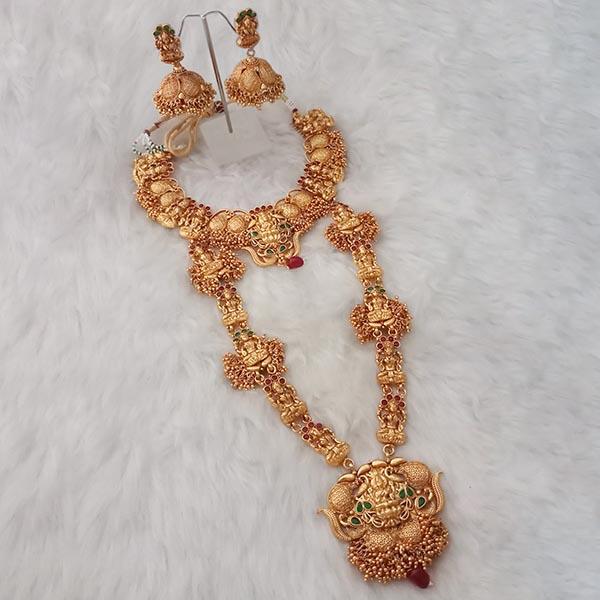 Bhavi Green Stone Double Copper Necklace Set - FAP0249B