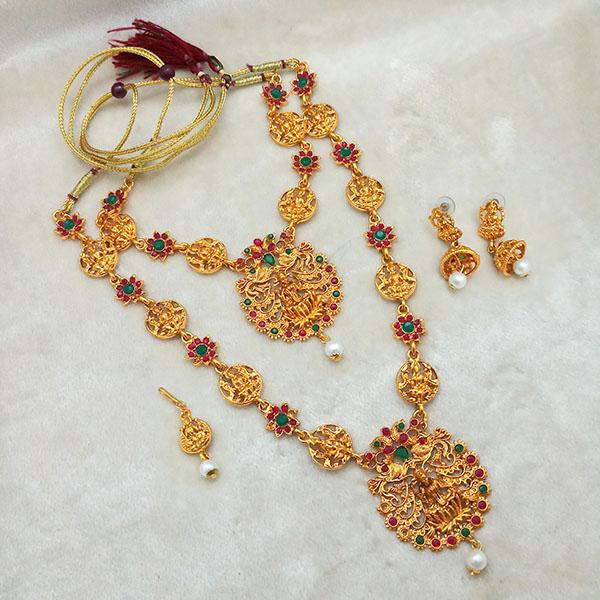 Bhavi Maroon Stone Double Copper Necklace Set
