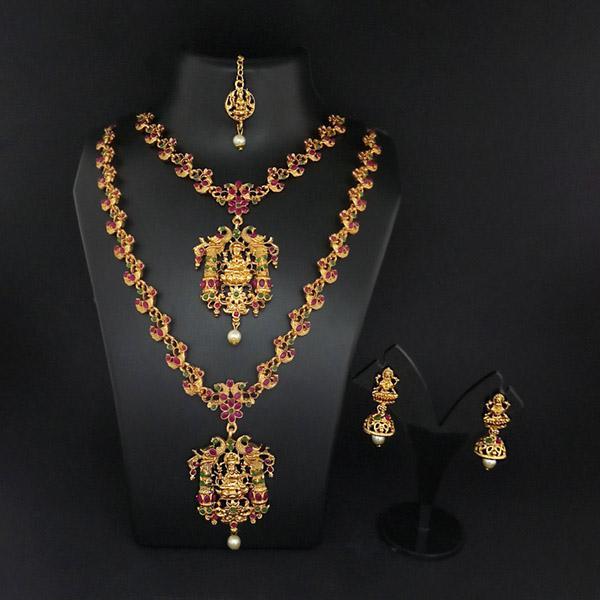 Bhavi Double Gold Plated Multi Stones Necklace Set -FAP0273A