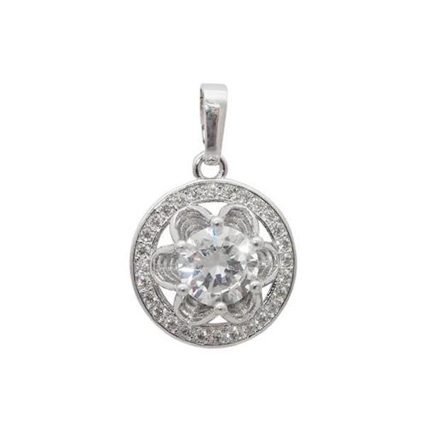 Tip Top Fashions Cubic Zirconia Diamond Round Silver Plated Pendant - 1203211