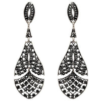 Yoona Black Marcasite Stone Oxidised Dangler Earring - 1307730A