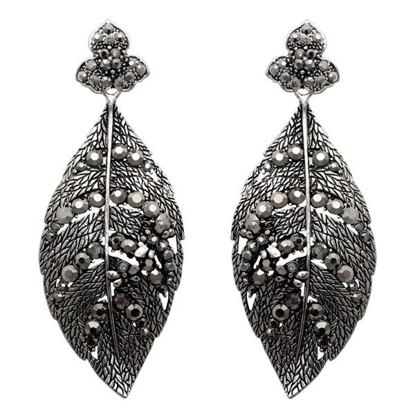 Yoona Marcasite Stone Oxidised Leaf Design Dangler Earring - 1307731A