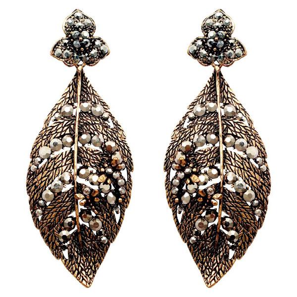 Yoona Marcasite Stone Oxidised Leaf Design Dangler Earring - 1307731B