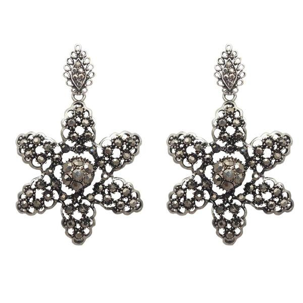 Yoona Marcasite Stone Floral Shaped Oxidised Dangler Earring - 1307750A