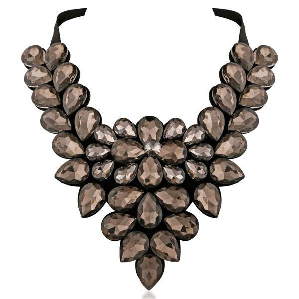 Yoona Brown Crystal Stone Black Ribbon Necklace - 1111225E