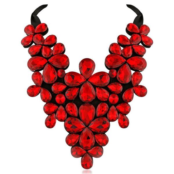 Yoona Red Crystal Stone Black Ribbon Necklace - 1111226B