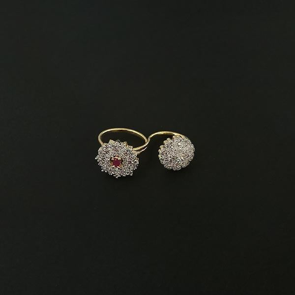 Labono Art Pink Ruby Stone Gold Plated Double Ring - FAW0036