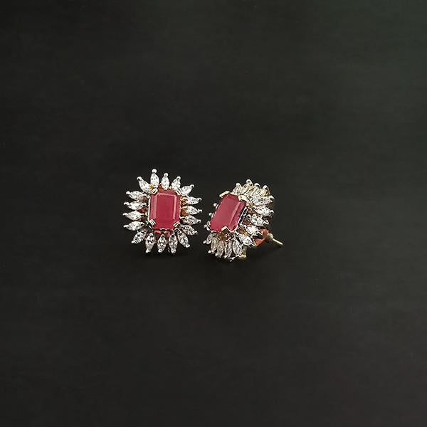 Labono Art AD Stone Pink Ruby Gold Plated Stud Earrings - FAW0041B