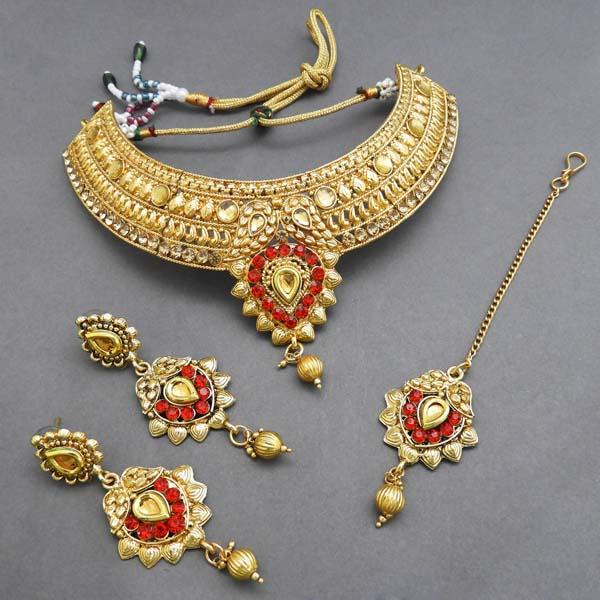 Bajrang Red AD Stone Necklace Set With Maang Tikka - FBA0036