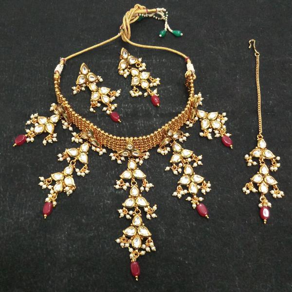 Real Creation Ad Stone Copper Necklace Set With Maang Tikka - FBB0003