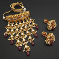 Real Creation Maroon Beads Choker Copper Necklace Set - FBB0015D