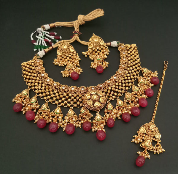 Real Creation AD Stone Copper Necklace Set with Maang Tikka - FBB0052