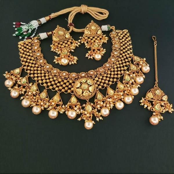Real Creation Kundan Copper Necklace Set With Maang Tikka - FBB0052B