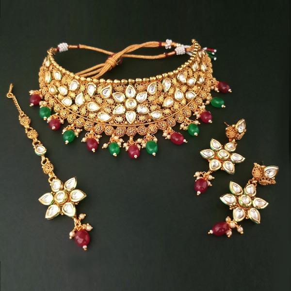 Real Creation AD Kundan Copper Necklace Set With Maang Tikka - FBB0062
