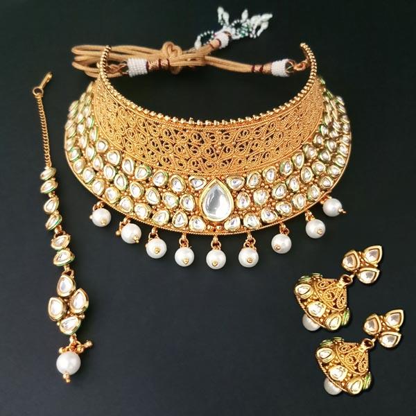 Real Creation AD Kundan Copper Necklace Set With Maang Tikka - FBB0063C
