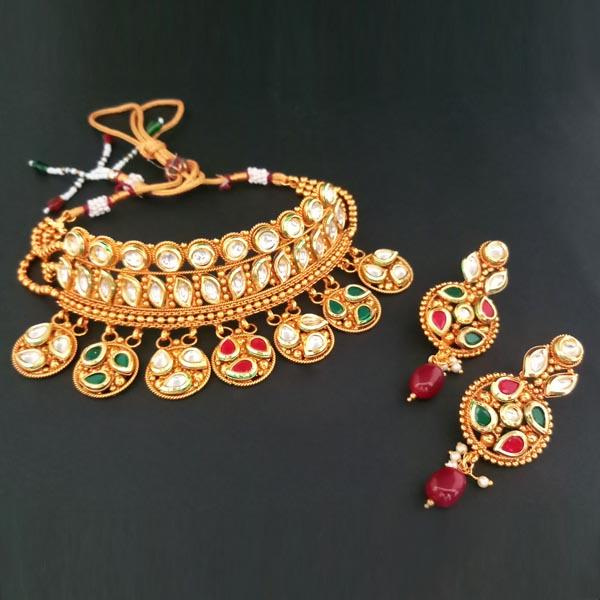 Real Creation AD Kundan Stone Copper Necklace Set - FBB0082A