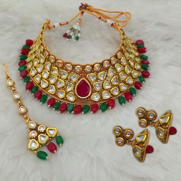 Real Creation AD Kundan Copper Necklace Set With Maang Tikka - FBB0086