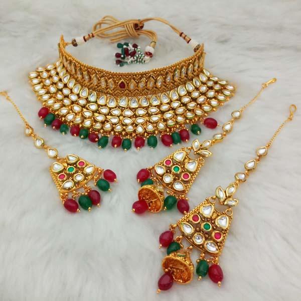 Real Creation AD Kundan Copper Necklace Set With Maang Tikka - FBB0089