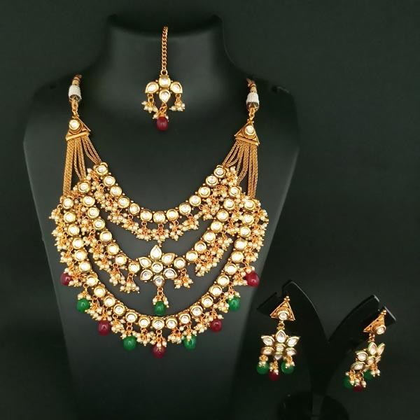 Real Creation Ad Stone Copper Necklace Set With Maang Tikka - FBB0096A