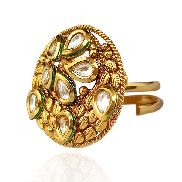 Real Creation Kundan Stone Adjustable Copper Ring - FBB0115