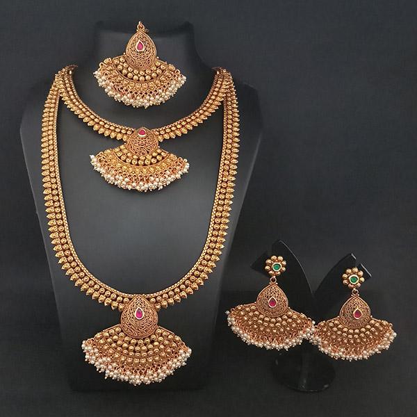 Real Creation Copper Double Necklace Set With Maang Tikka - FBB0141