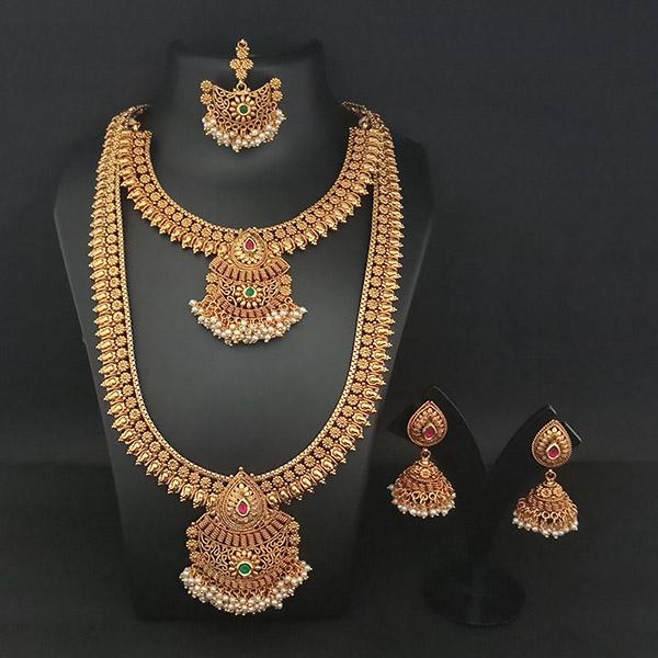 Real Creation Copper Double Necklace Set With Maang Tikka - FBB0142