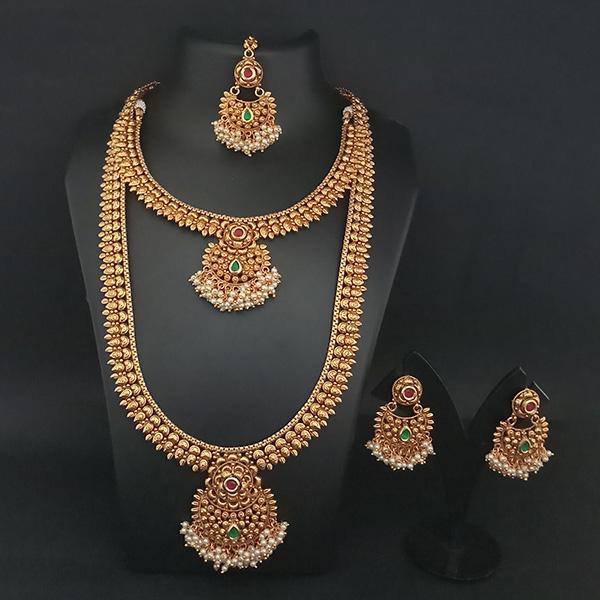 Real Creation Copper Double Necklace Set With Maang Tikka - FBB0143