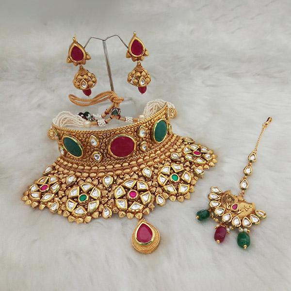 Real Creation AD Kundan Copper Necklace Set With Maang Tikka - FBB0160A