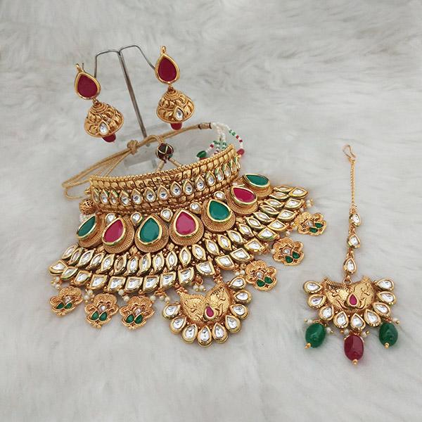 Real Creation AD Kundan Copper Necklace Set With Maang Tikka - FBB0161A