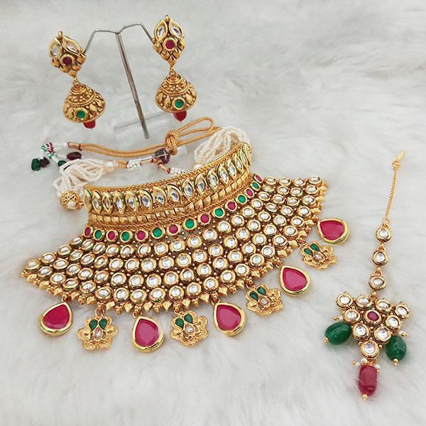 Real Creation AD Kundan Copper Necklace Set With Maang Tikka - FBB0162A