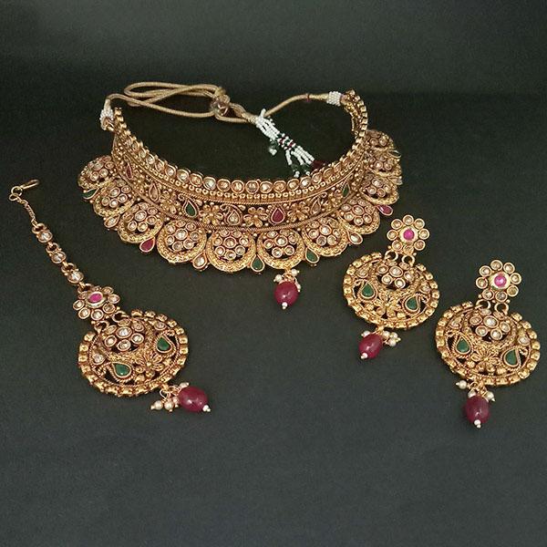 Real Creation AD Stone Copper Choker Necklace Set With Maang Tikka - FBB0177