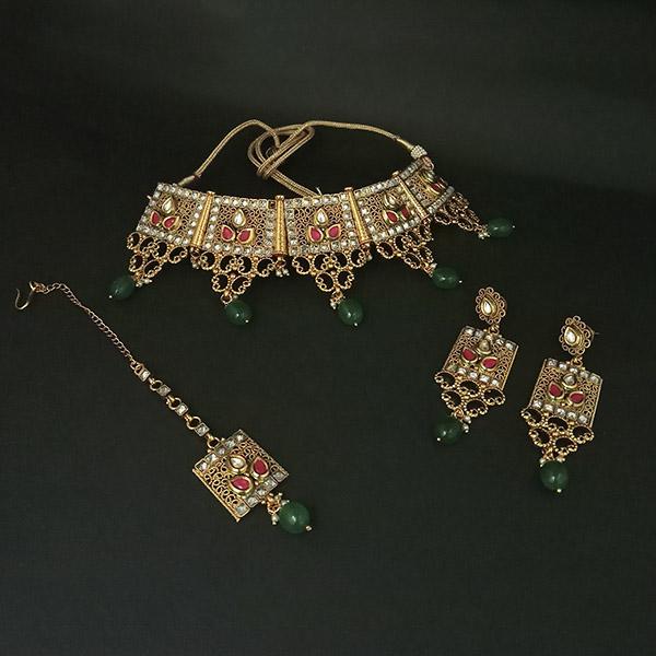 Real Creation AD Stone Choker Copper Necklace Set With Maang Tikka - FBB0181