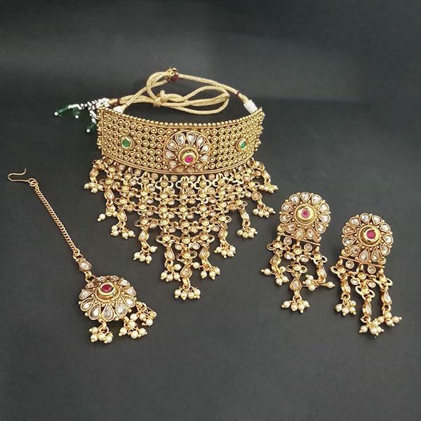 Real Creation AD Stone Copper Choker Necklace Set With Maang Tikka - FBB0191