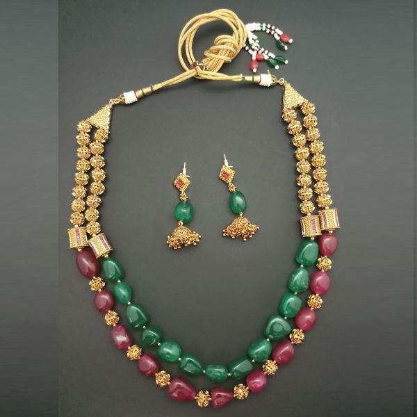 Ganpati Arts Maroon And Green Beads Copper Necklace Set - FBC0004A