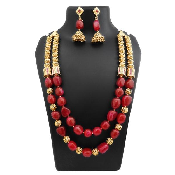 Ganpati Arts Maroon Beads Copper Necklace Set - FBC0004B