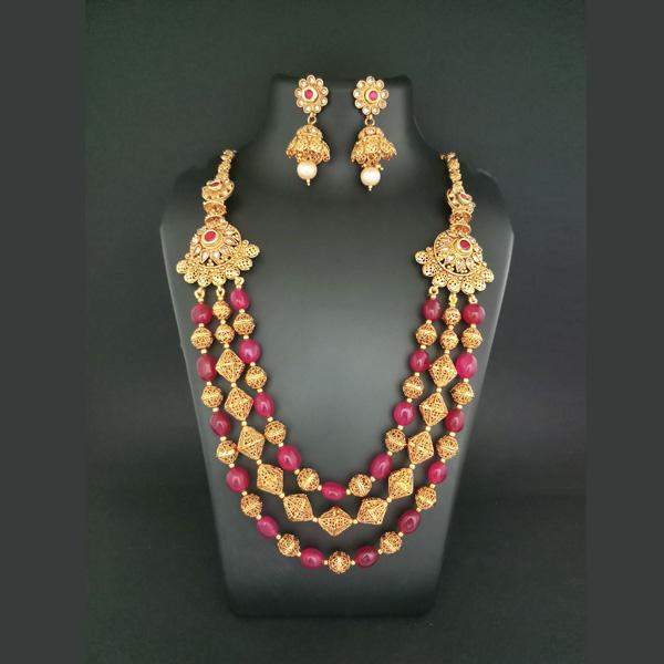 Ganpati Arts Maroon Beads Copper Necklace Set - FBC0008B