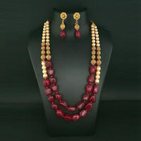 Ganpati Arts Maroon Beads Copper Necklace Set - FBC0014B