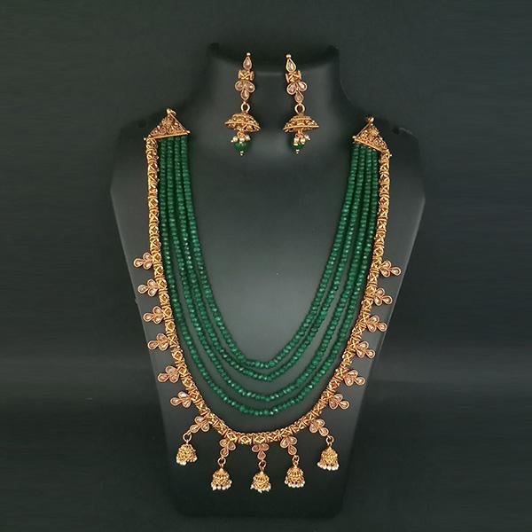 Ganpati Arts AD Stone Green Beads Copper Necklace Set - FBC0018A