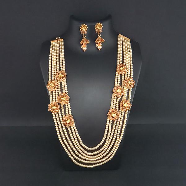 Ganpati Arts AD Stone Pearl Copper Necklace Set - FBC0026A