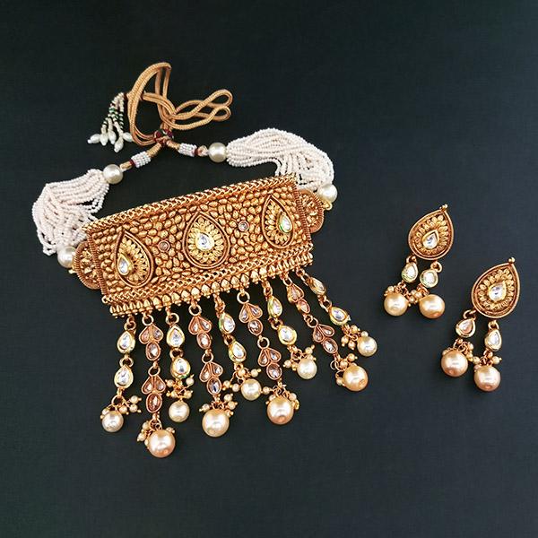 Ganpati Arts AD Stone Copper Choker Necklace Set - FBC0030A