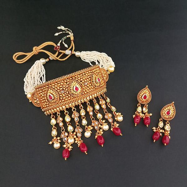 Ganpati Arts AD Stone Copper Choker Necklace Set - FBC0030B