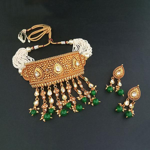 Ganpati Arts AD Stone Copper Choker Necklace Set - FBC0030C