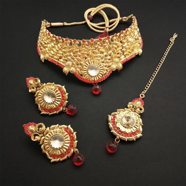 Kriaa Gold Plated Red Stone Choker Necklace Set