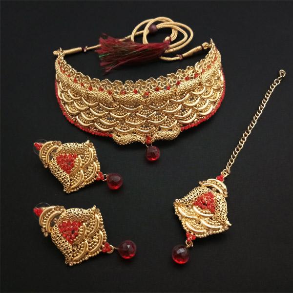 Kriaa Red Stone Gold Plated Choker Necklace Set