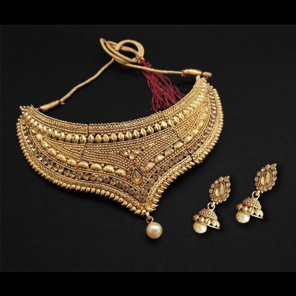 Kriaa Gold Plated Brown Stone Choker Necklace Set - FBD0003A